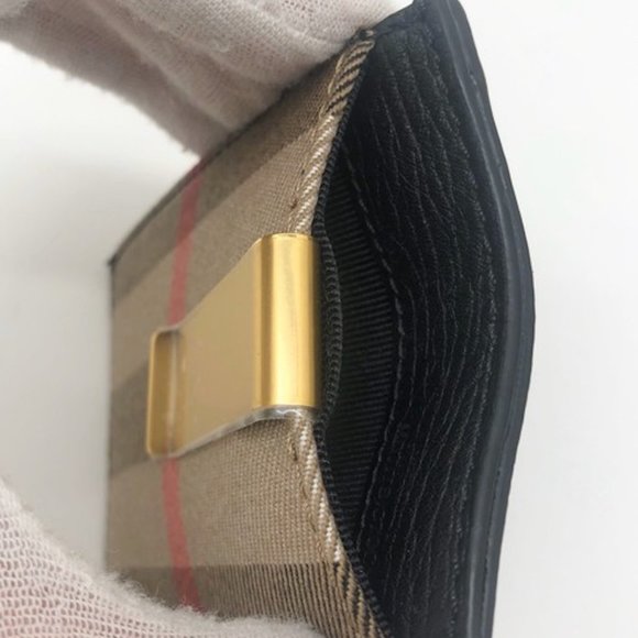 NWT BURBERRY LEATHER AND VINTAGE CANVAS CHECK CARD CASE WALLET WITH MONE… - Picture 3 of 6